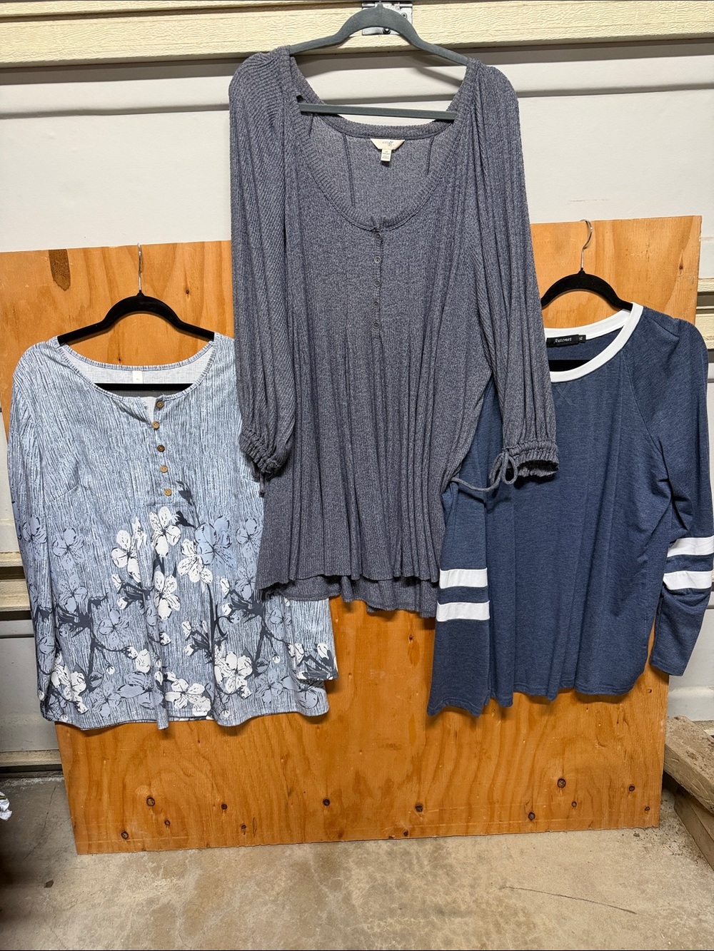 Terra & Sky Slate Blue Long Sleeve Henley Top bundle of 3 tops